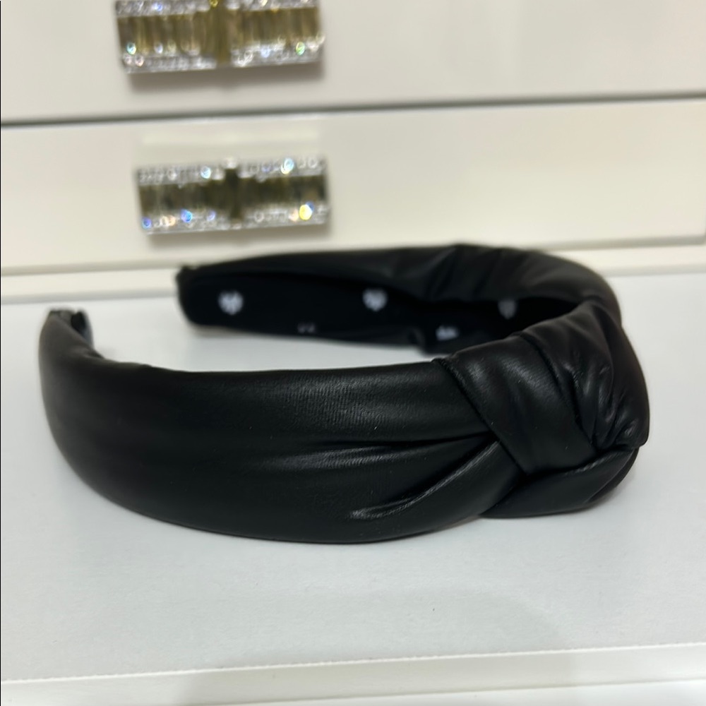 Sleek Black Faux Leather Knotted Headband
